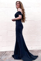 Load image into Gallery viewer, Mermaid Off the Shoulder Black Long Prom Dress with Train