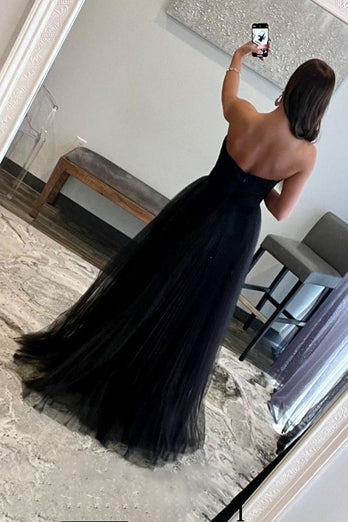Black Sweetheart Tulle A-Line Prom Dress