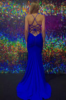 Load image into Gallery viewer, Royal Blue Hollow-Out Mermaid Lace-Up Back Long Prom Dress