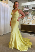 Load image into Gallery viewer, Sparkly Mermaid Spaghetti Straps Yellow Sequins Long Prom Dress