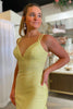 Load image into Gallery viewer, Sparkly Mermaid Spaghetti Straps Yellow Sequins Long Prom Dress