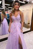 Load image into Gallery viewer, Lilac A-Line Spaghetti Straps Lace Long Prom Dress with Slit
