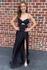 Load image into Gallery viewer, Black Spaghetti Straps Cut Out Long Prom Dress with Slit
