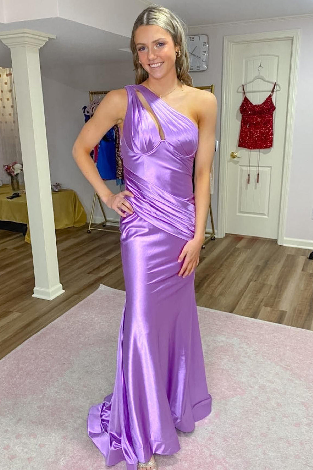 Mermaid One Shoulder Purple Long Prom Dress