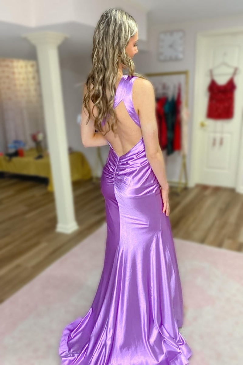 Load image into Gallery viewer, Mermaid One Shoulder Purple Long Prom Dress