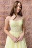 Load image into Gallery viewer, A-Line Tulle Spaghetti Straps Light Yellow Long Prom Dress with Appliques