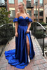 Load image into Gallery viewer, Off The Shoulder Sweetheart Royal Blue Long Prom Dress with Slit