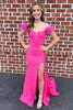 Load image into Gallery viewer, Off The Shoulder Hot Pink Mermaid Long Prom Dress with Feathers