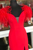 Load image into Gallery viewer, Red Mermaid Long Prom Dress with Feathers