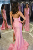 Load image into Gallery viewer, Pink Mermaid Long Halter Backless Prom Dresses with Feathers
