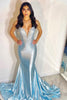 Load image into Gallery viewer, Sparkly Sky Blue Beaded Mermaid Long Prom Dress