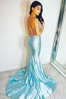Load image into Gallery viewer, Sparkly Sky Blue Beaded Mermaid Long Prom Dress