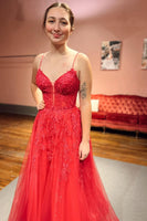 Load image into Gallery viewer, Red A-Line Corset Lace Long Prom Dress