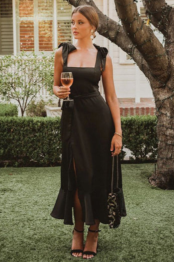 A-Line Square Neck Dark Green Bridesmaid Dress with Bows