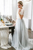 Load image into Gallery viewer, Tulle A-Line Grey Blue Long Prom Bridesmaid Dress with Lace