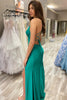Load image into Gallery viewer, Green Sheath Spaghetti Straps Long Prom Dress with Slit
