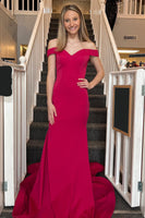 Load image into Gallery viewer, Simple Blue Mermaid Off the Shoulder Open Back Long Prom Dress