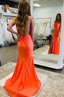 Load image into Gallery viewer, Orange Mermaid One Shoulder Open Back Long Prom Dress with Slit