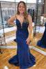 Load image into Gallery viewer, Sparkly Navy Mermaid Long Prom Dress with Appliques