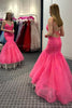 Load image into Gallery viewer, Hot Pink Mermaid Spaghetti Straps Long Prom Dress with Lace