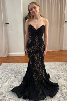 Mermaid Sweetheart Black Long Prom Dress with Beading