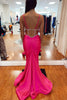 Load image into Gallery viewer, Satin Mermaid Backless Hot Pink Long Prom Dress with Beading