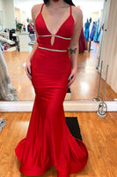 Load image into Gallery viewer, Satin Mermaid Backless Hot Pink Long Prom Dress with Beading