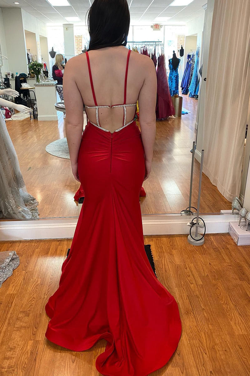 Load image into Gallery viewer, Satin Mermaid Backless Hot Pink Long Prom Dress with Beading