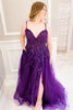 Load image into Gallery viewer, Plus Size Tulle Spaghetti Straps Purple Long Prom Dress with Beading