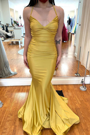 Mermaid Lace-Up Back Blue Long Prom Dress