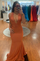 Load image into Gallery viewer, Mermaid Halter Backless Grey Green Long Prom Dress