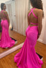 Load image into Gallery viewer, Mermaid Halter Backless Hot Pink Long Prom Dress