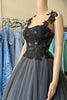 Load image into Gallery viewer, Tulle Black Corset Long Prom Dress with Appliques