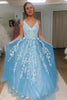 Load image into Gallery viewer, Sparkly Light Blue Long Prom Dress with Beading