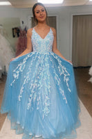 Load image into Gallery viewer, Sparkly Light Blue Long Prom Dress with Beading