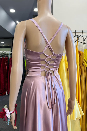 A-Line Spaghetti Straps Simple Light Pink Long Prom Dress