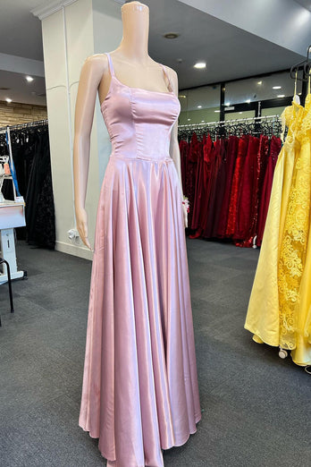 A-Line Spaghetti Straps Simple Light Pink Long Prom Dress