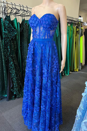 Royal Blue Sweetheart Corset Long Prom Dress with Appliques