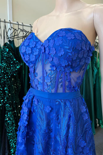 Royal Blue Sweetheart Corset Long Prom Dress with Appliques