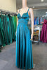 Load image into Gallery viewer, A-Line Lace-Up Back Peacock Blue Long Prom Dress