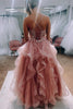 Load image into Gallery viewer, Asymmetrical Blush Long Prom Dress with Appliques
