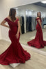 Load image into Gallery viewer, Off The Shoulder Mermaid Burgundy Long Prom Dress