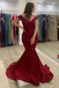 Load image into Gallery viewer, Off The Shoulder Mermaid Burgundy Long Prom Dress