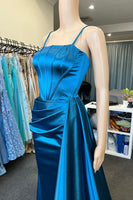 Load image into Gallery viewer, Spaghetti Straps Royal Blue Corset Top Prom Dress with Ruffles
