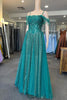 Load image into Gallery viewer, Sparkly Cold Shoulder Green Long Prom Dress with Appliques