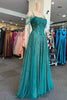 Load image into Gallery viewer, Sparkly Cold Shoulder Green Long Prom Dress with Appliques