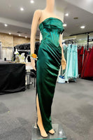 Load image into Gallery viewer, One Shoulder Dark Green Corset Prom Dress with Ruffles