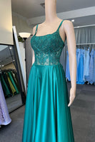 Load image into Gallery viewer, Spaghetti Straps Green Corset Prom Dress with Beading