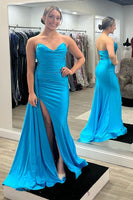 Load image into Gallery viewer, Mermaid Sweetheart Royal Blue Long Prom Dress with Slit