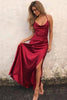 Load image into Gallery viewer, Halter Satin Burgundy Long Prom Dress with Slit